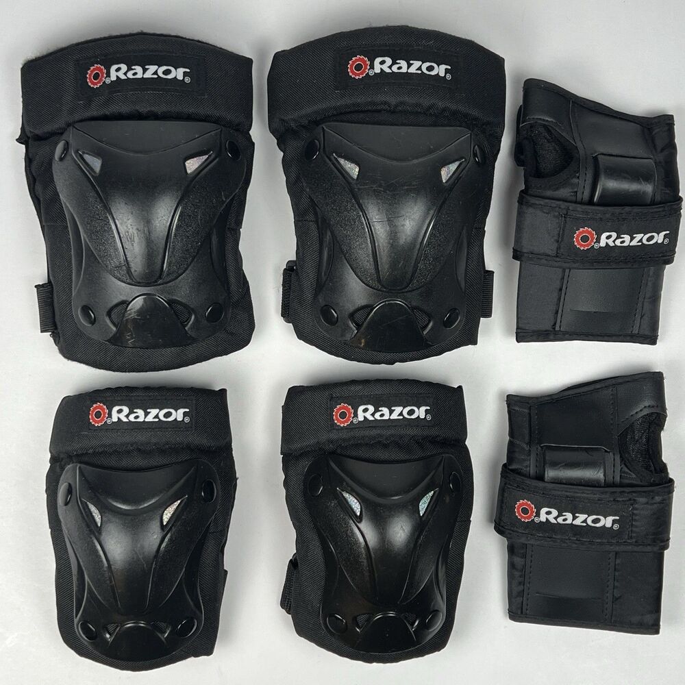 Razor Youth Sz M Multi-Sport Pad Set REFLECTIVE Black Knee, Elbow & Wrist Guards